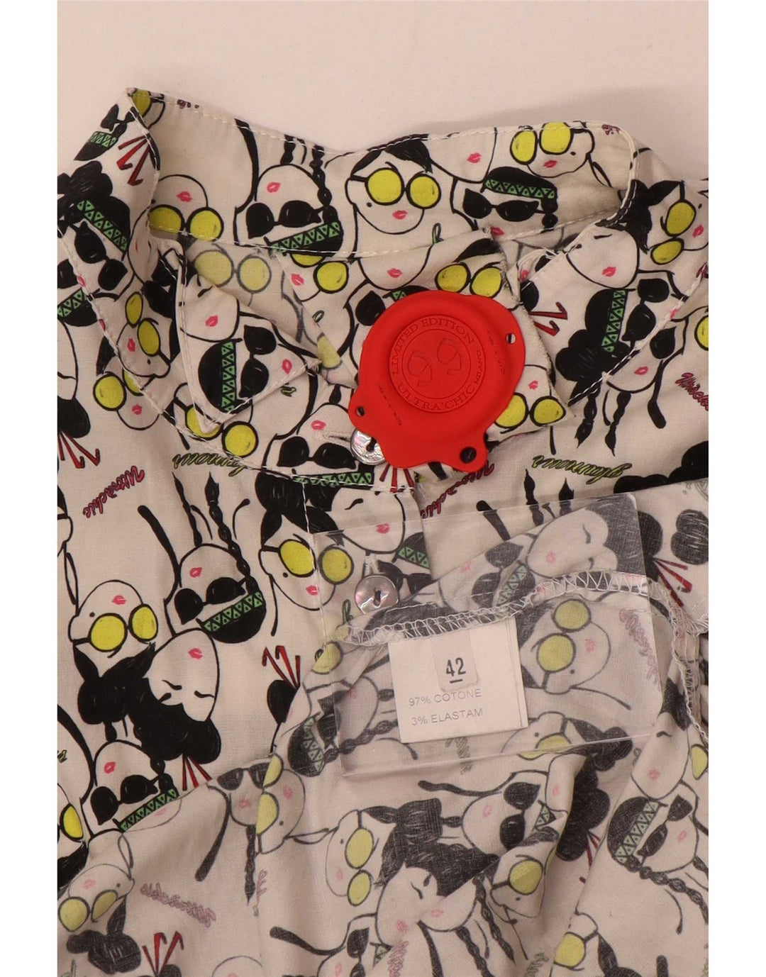 Abito chemisier grafico da donna vintage IT 42 cotone bianco medio