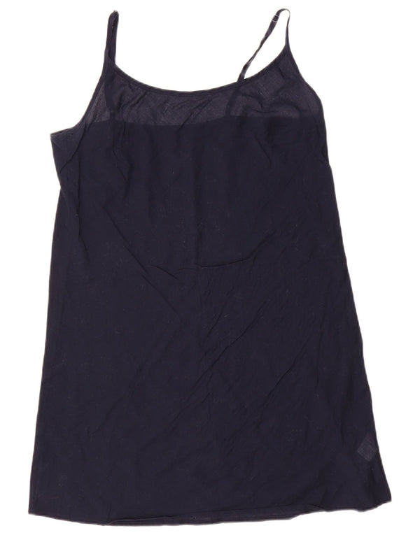 Abito sottoveste vintage da donna UK 10 piccolo in cotone blu navy