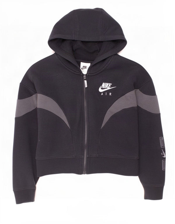Felpa con cappuccio e zip grafica Nike per ragazze 10-11 anni blocco colore nero medio
