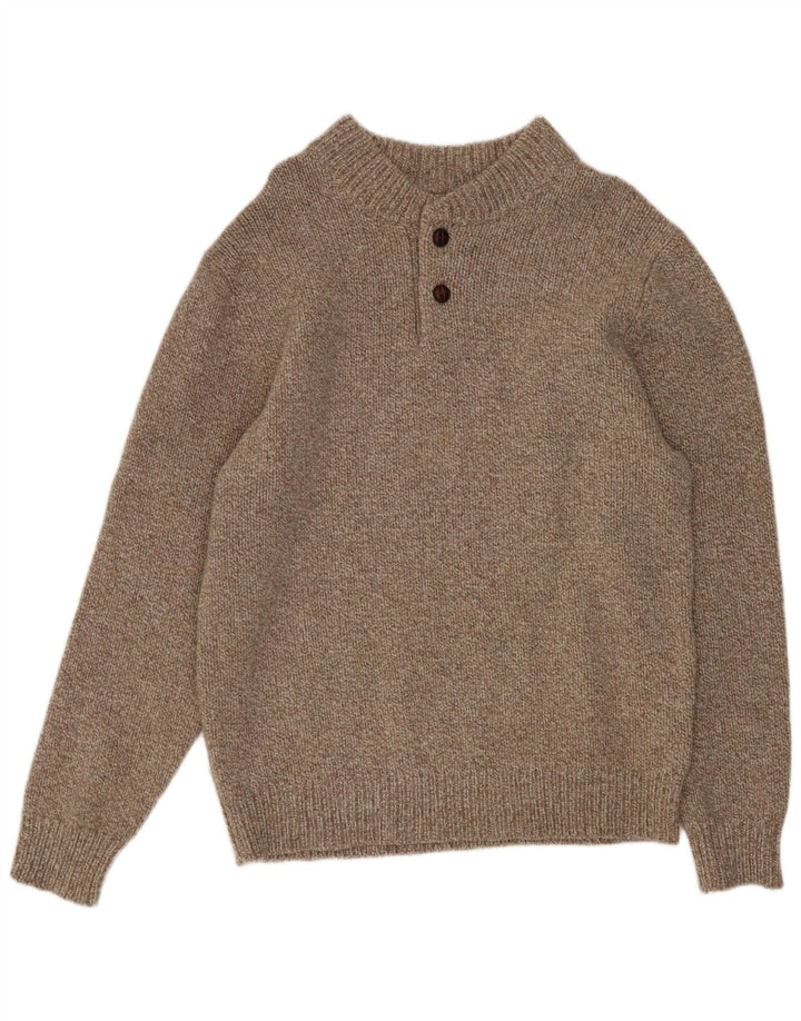 L.L.Bean maglione da uomo con collo a bottoni in lana d'agnello screziata marrone medio