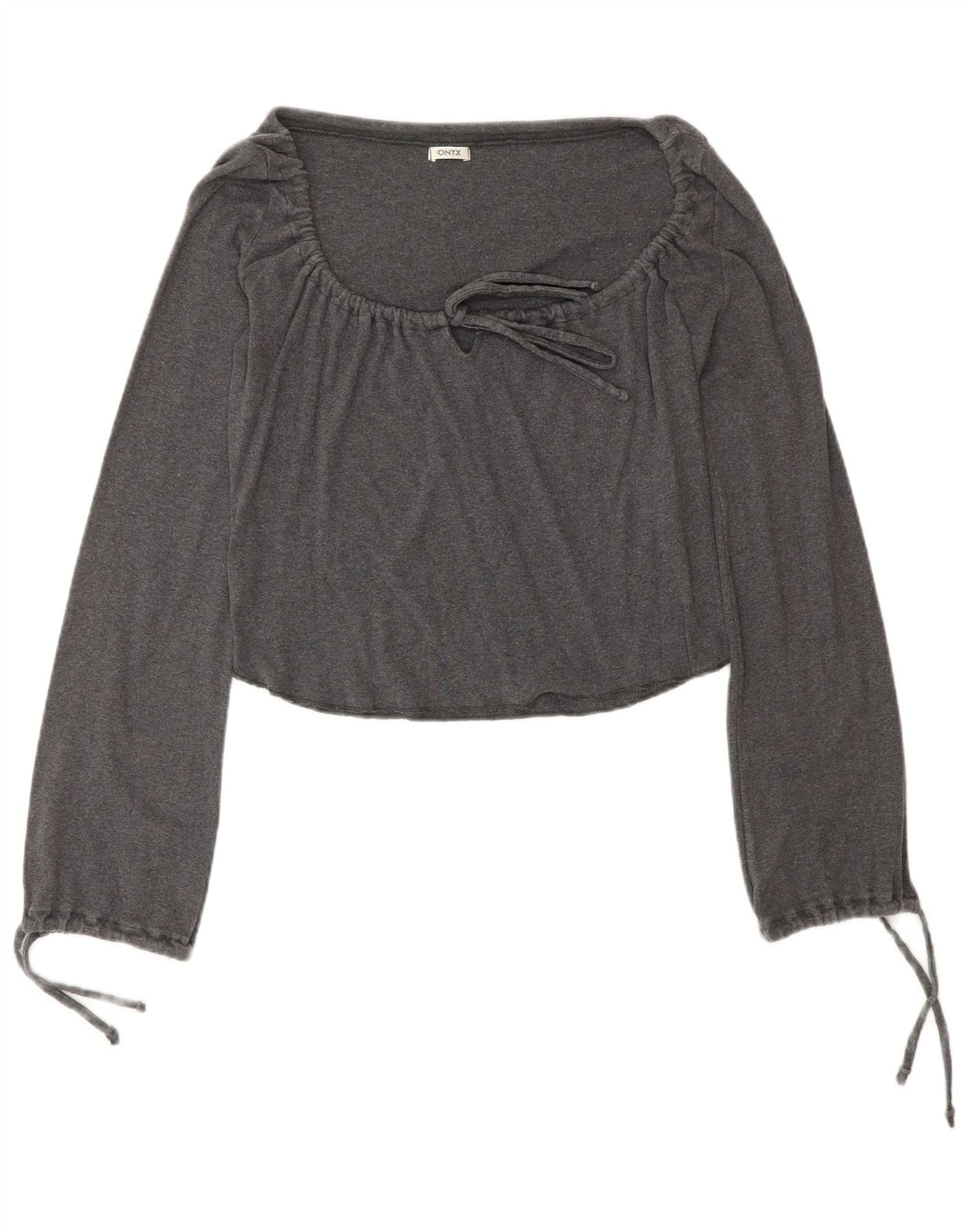 Top corto da donna con allacciatura frontale Onyx manica lunga UK 12 Cotone grigio medio