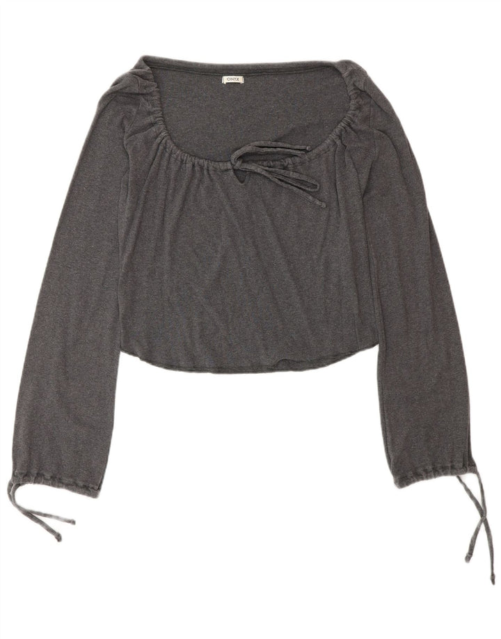 Top corto da donna con allacciatura frontale Onyx manica lunga UK 12 Cotone grigio medio