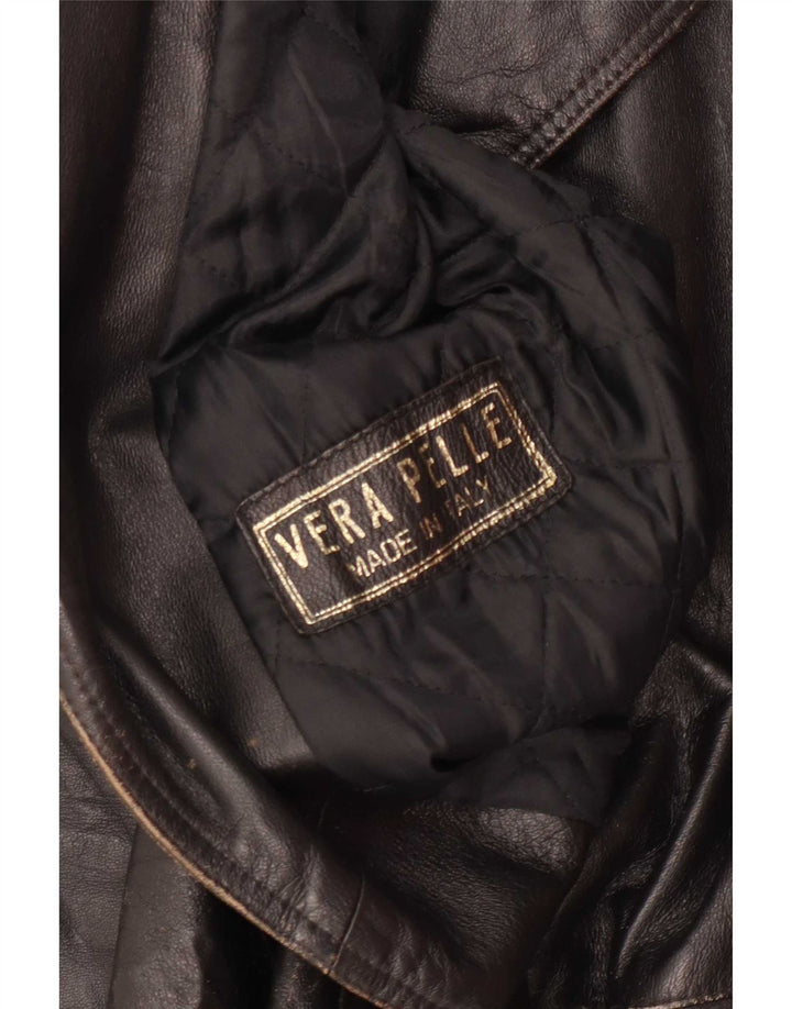 Giacca in pelle vintage da donna con maniche a 3/4 IT 42 Marrone medio