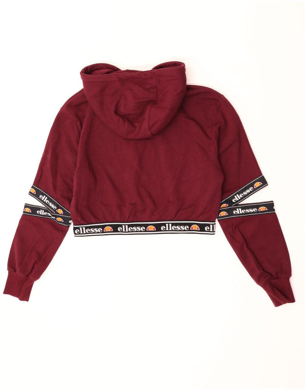 Ellesse, maglione con cappuccio grafico da donna, corto, UK 12, cotone bordeaux medio