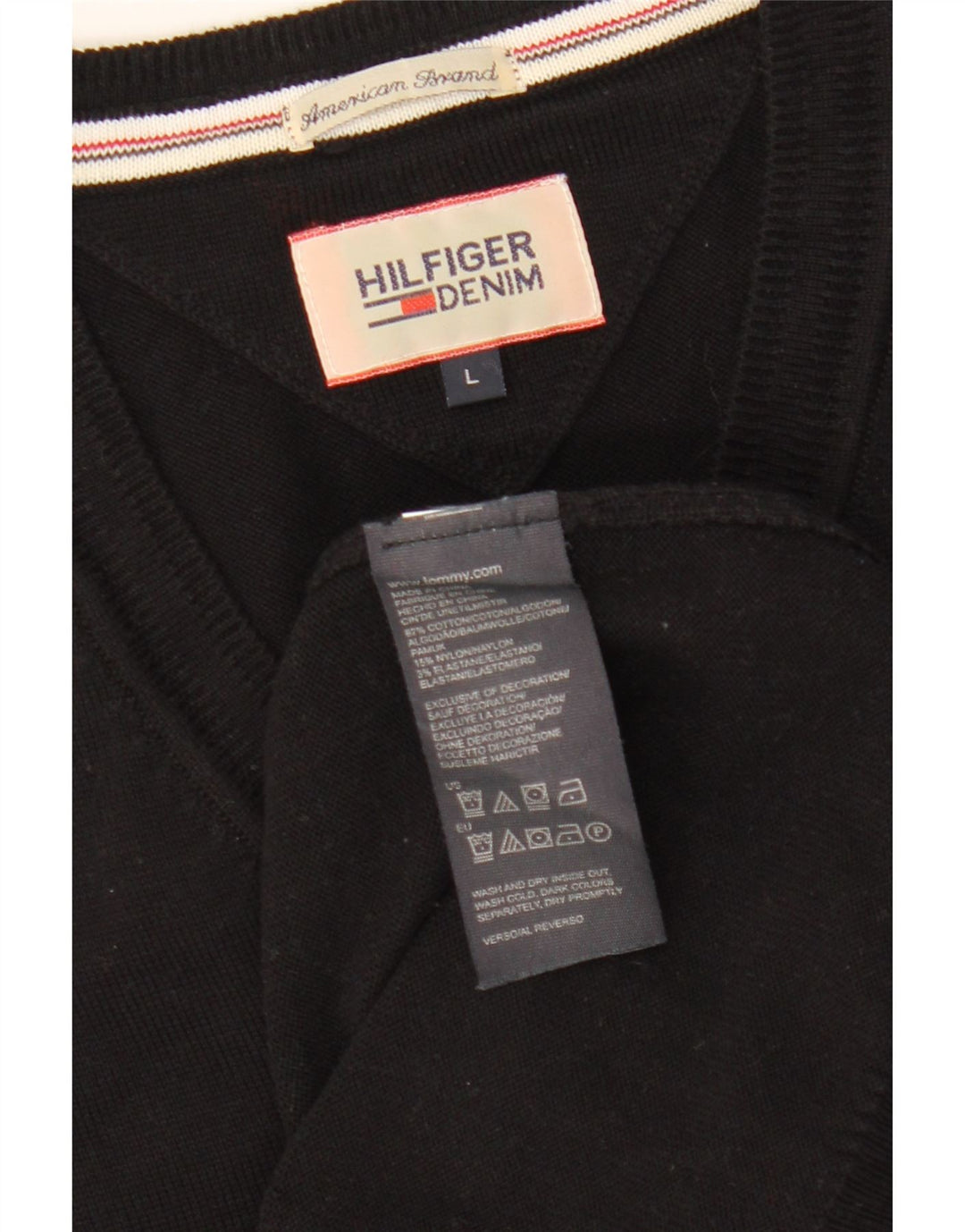 Maglione maglione con scollo a V da uomo Tommy Hilfiger grande cotone nero