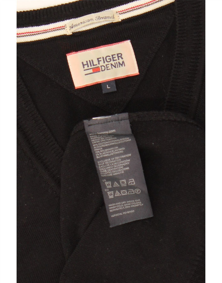 Maglione maglione con scollo a V da uomo Tommy Hilfiger grande cotone nero