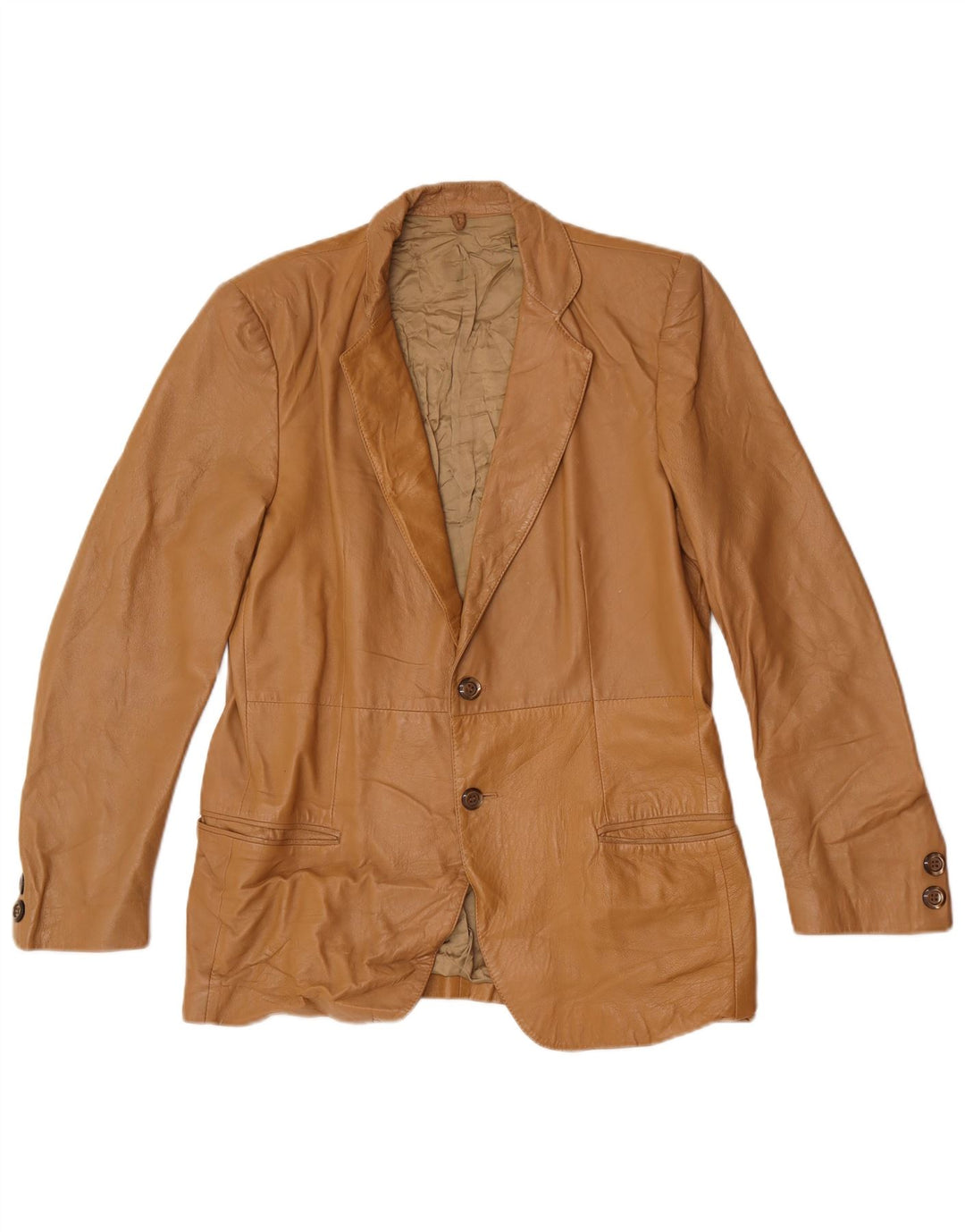 Giacca blazer in pelle vintage da uomo a 2 bottoni IT 48 Beige medio