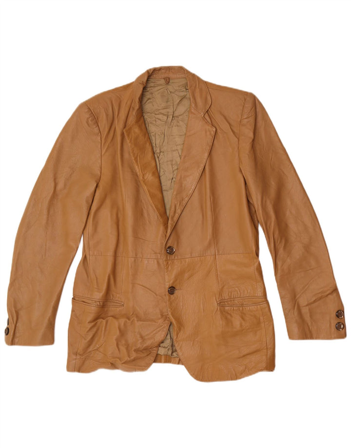 Giacca blazer in pelle vintage da uomo a 2 bottoni IT 48 Beige medio