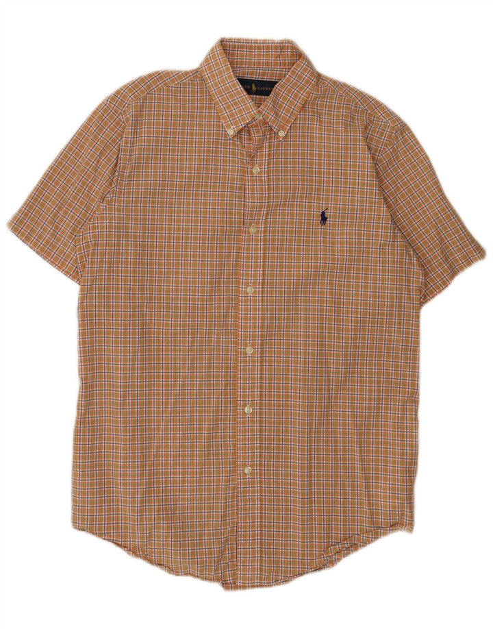 Camicia a maniche corte da uomo Ralph Lauren in cotone a quadri arancione medio