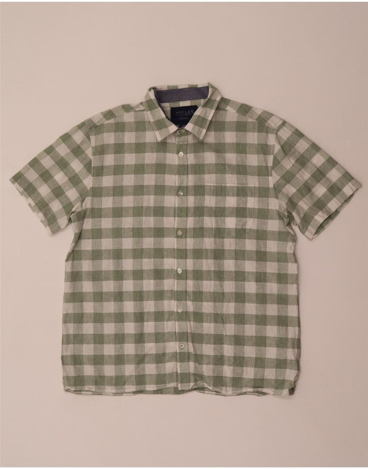 JOULES Camicia da uomo a maniche corte in cotone a quadri verdi grandi