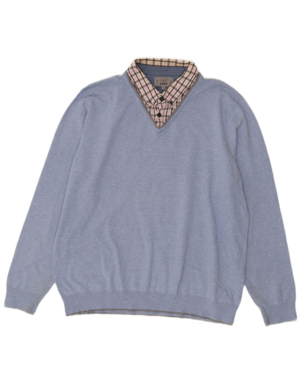 Maglione da uomo Marks & Spencer vestibilità regolare con scollo a V XL in cotone a quadri blu