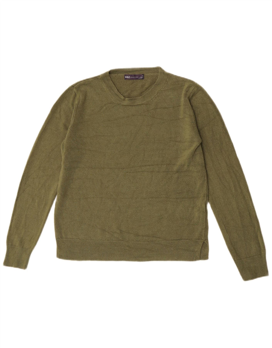 Maglione maglione girocollo da donna Marks & Spencer UK 12 Acrilico kaki medio