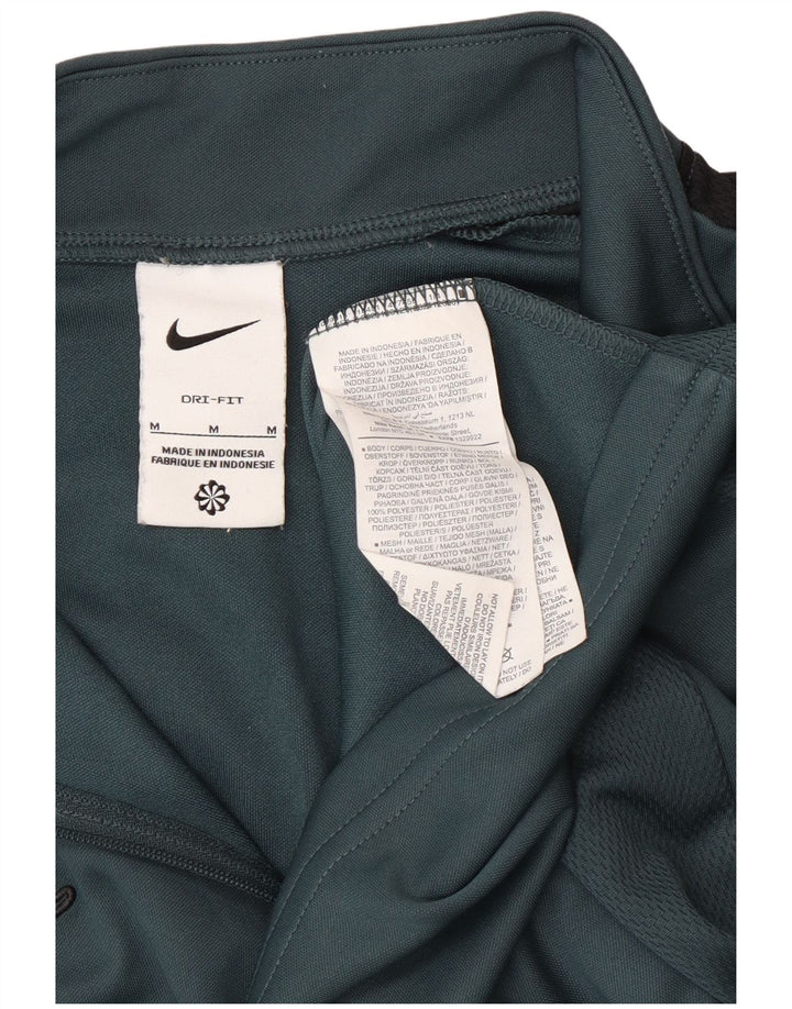 Nike Uomo Dri Fit Zip Collo Top Manica Lunga Verde Medio Poliestere Sport