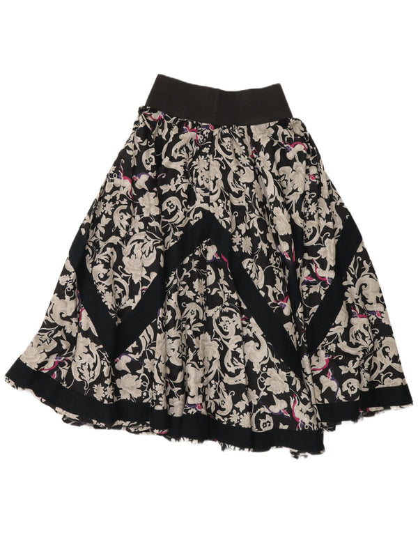 Gonna svasata da donna vintage media W26 in viscosa floreale nera