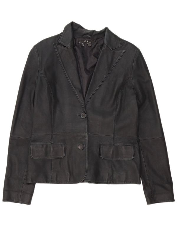 Giacca blazer in pelle da donna a 2 bottoni Zara UK 16 grande nera