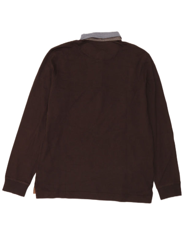 Polo da rugby da uomo a maniche lunghe Massimo Dutti XL in cotone color block marrone