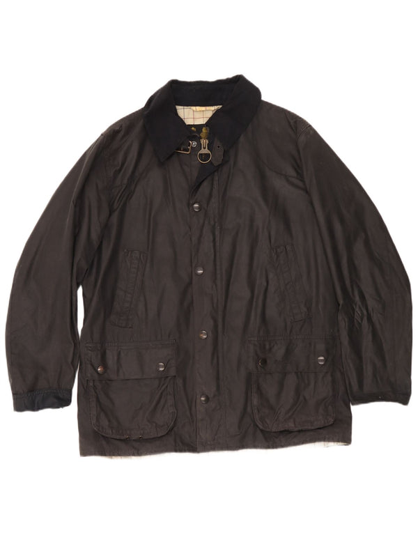 Barbour Mens Waxed Cotton Jacket UK 40 Large Black Cotton