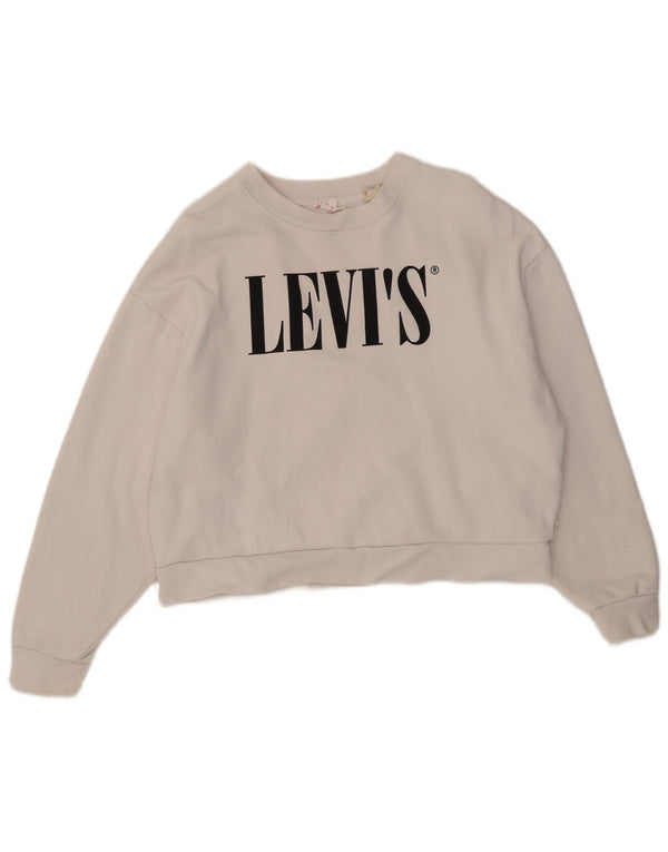 Levi's Donna Crop Graphic Felpa Oversize Maglione UK 10 Piccolo Bianco