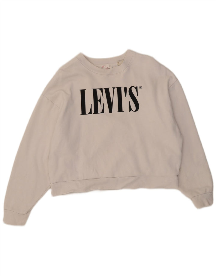 Levi's Donna Crop Graphic Felpa Oversize Maglione UK 10 Piccolo Bianco