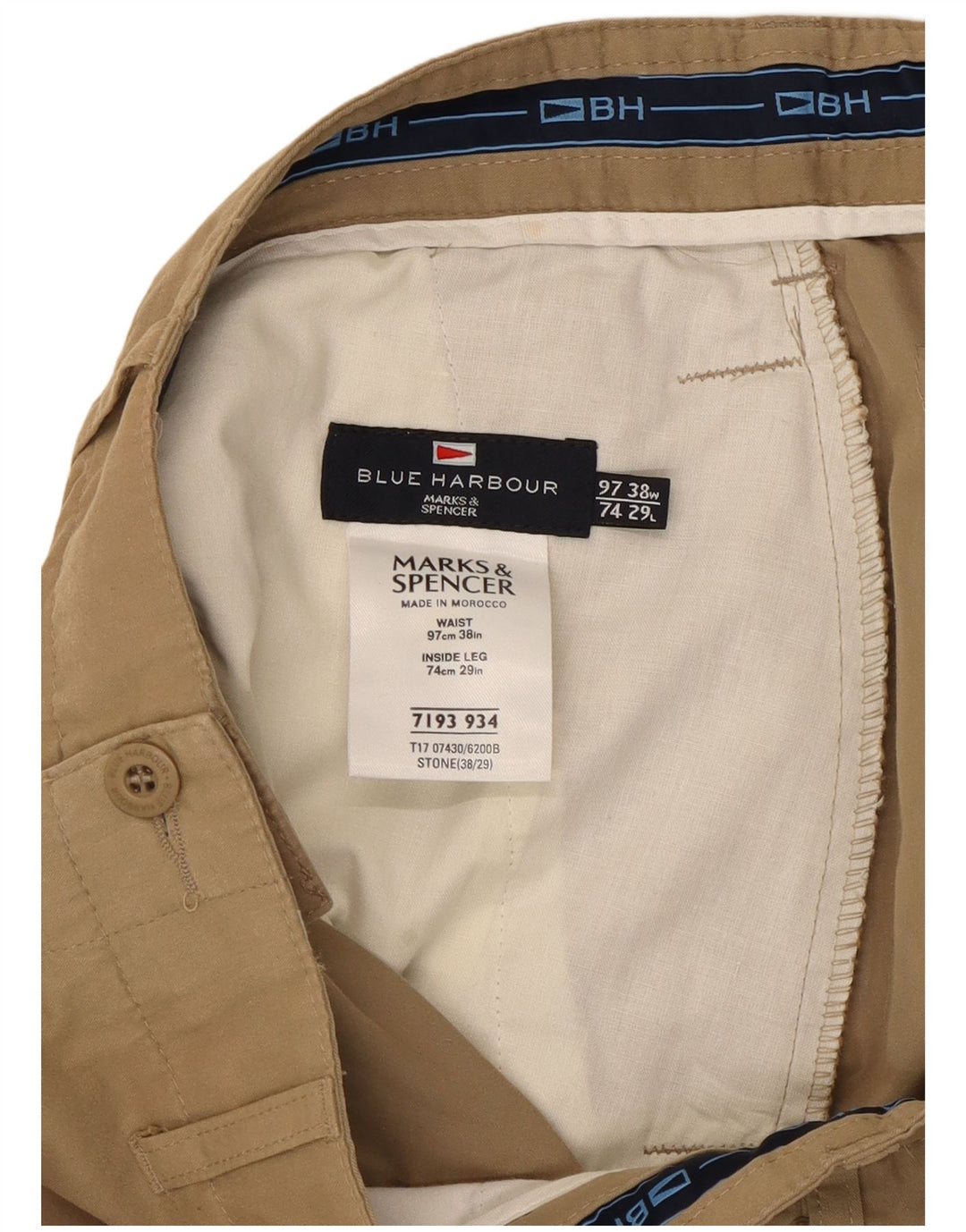 Pantaloni chino bootcut da uomo Marks & Spencer blu Harbour W38 L29 Beige