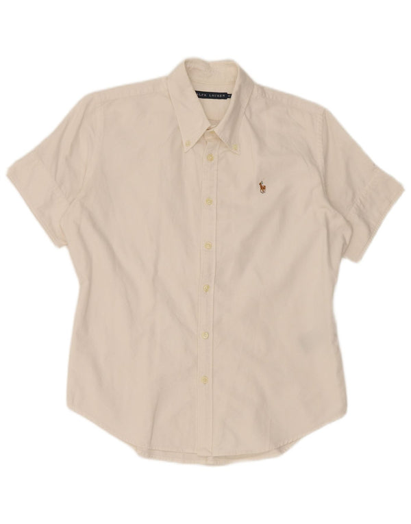 Camicia a maniche corte da donna Ralph Lauren US 10 Large in cotone bianco