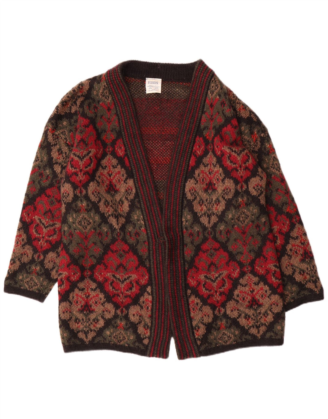 Maglione cardigan oversize da donna EASTEX UK 16 Grande acrilico rosso Fair Isle