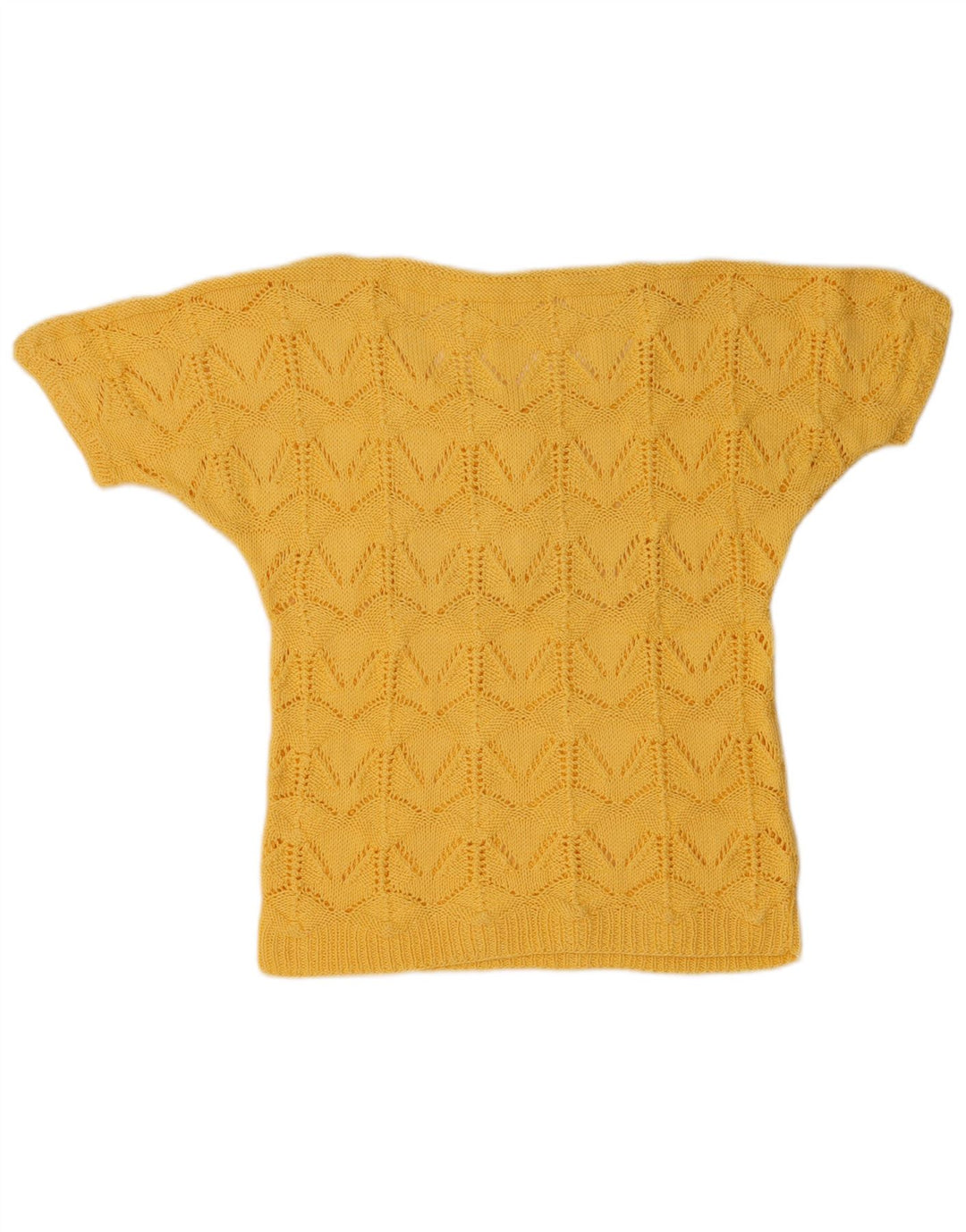 Maglione vintage da donna a maniche corte con collo a bottoni UK 14 Giallo medio