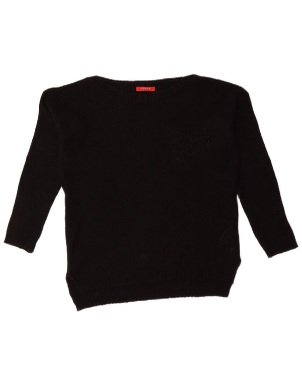 Guess Maglione da donna oversize con scollo a barca UK 10 Piccolo acrilico nero