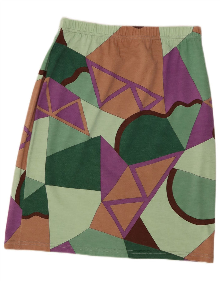 Gonna a trapezio da donna vintage grande W32 acrilico geometrico multicolore
