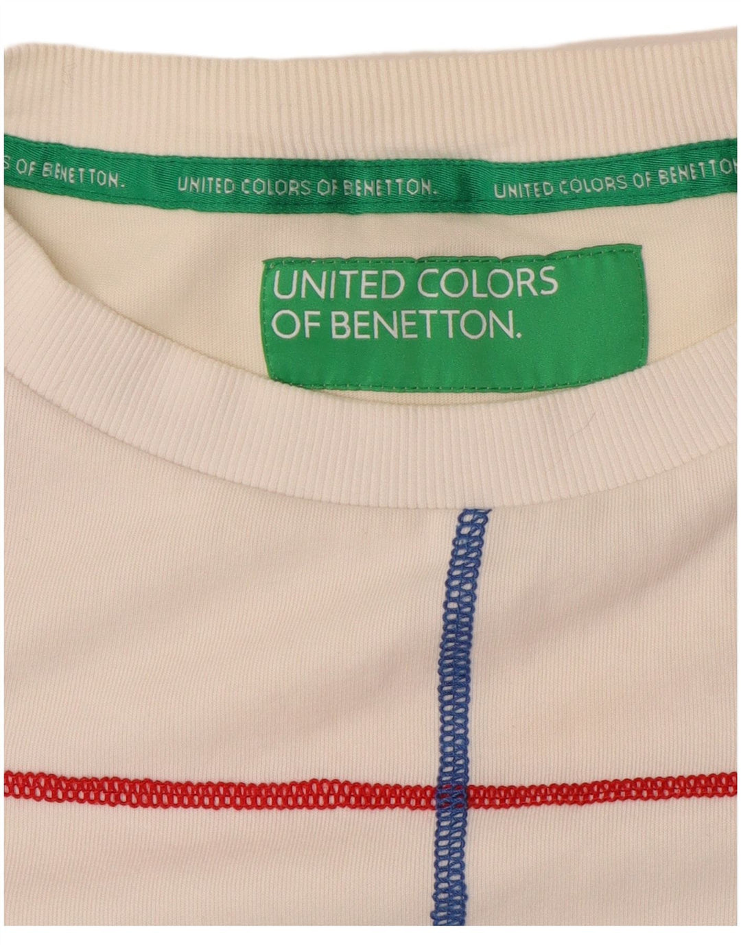 BENETTON Felpa corta da donna Maglione UK 10 Small White Striped