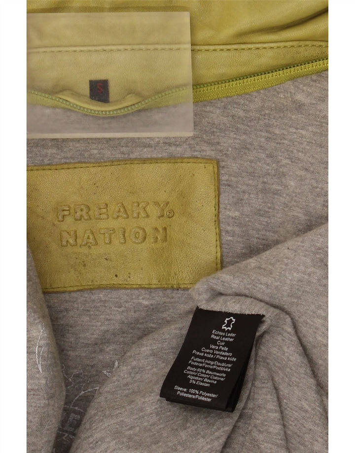 Giacca in pelle da donna Freaky Nation UK 10 piccola pelle verde