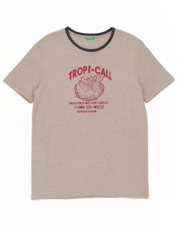 Benetton T-shirt grafica da uomo Top XL in cotone grigio