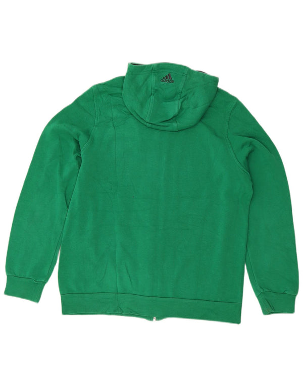 Adidas Boys Hooded Zip Hoodie Sweater 13-14 Years Green Cotton