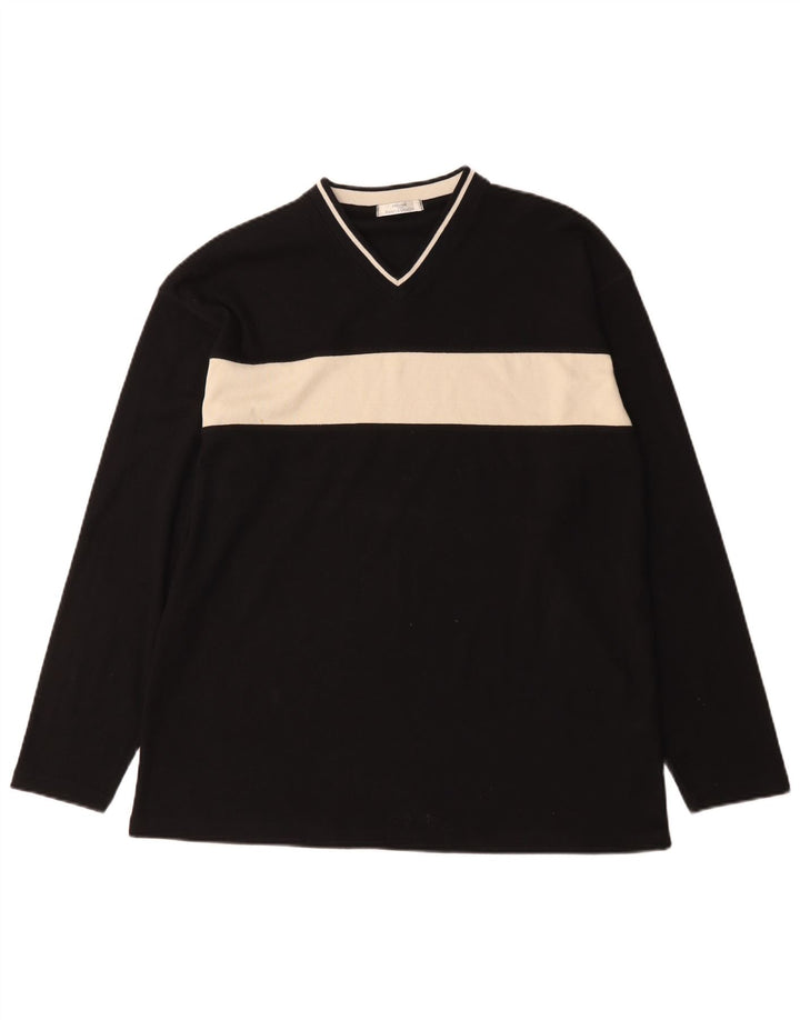 Marks & Spencer Mens St. Michael Top manica lunga grande blocco di colore nero