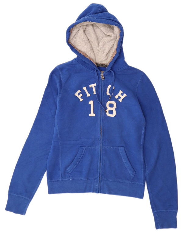 ABERCROMBIE & FITCH Maglione con cappuccio e zip grafica da donna UK 14 Blu medio