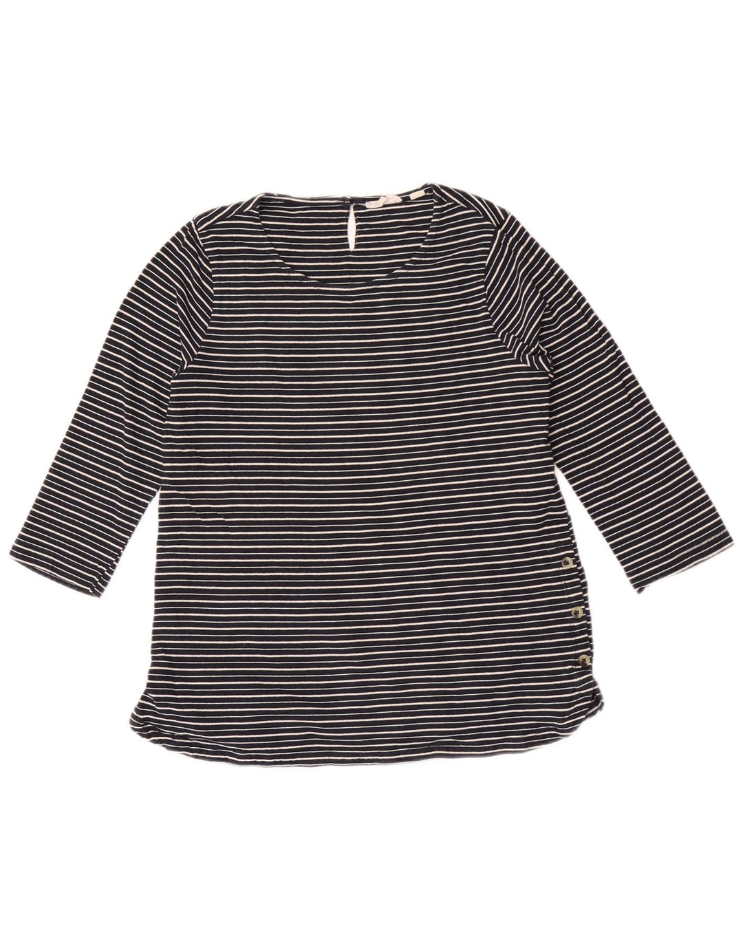 Top da donna Fat Face manica 3/4 UK 10 piccolo a righe blu navy