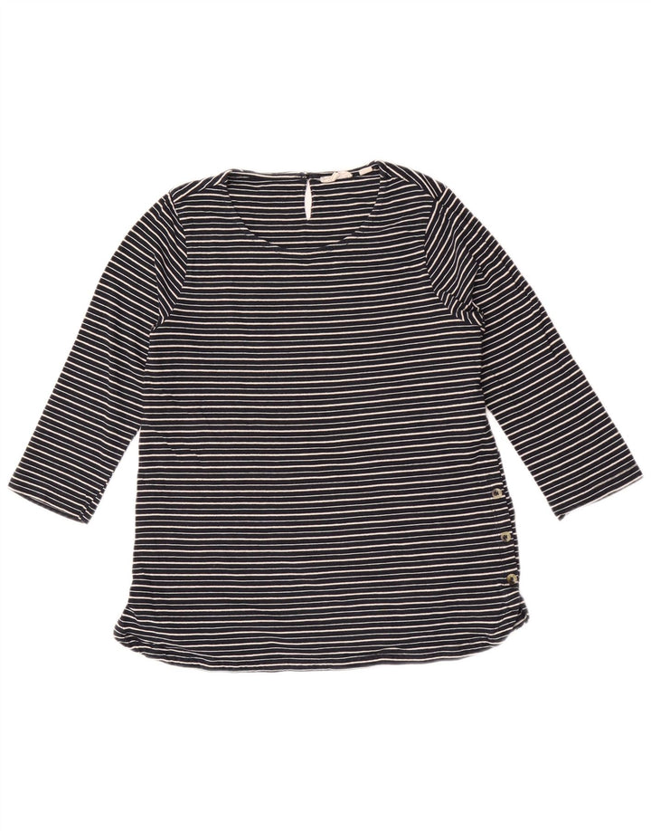 Top da donna Fat Face manica 3/4 UK 10 piccolo a righe blu navy