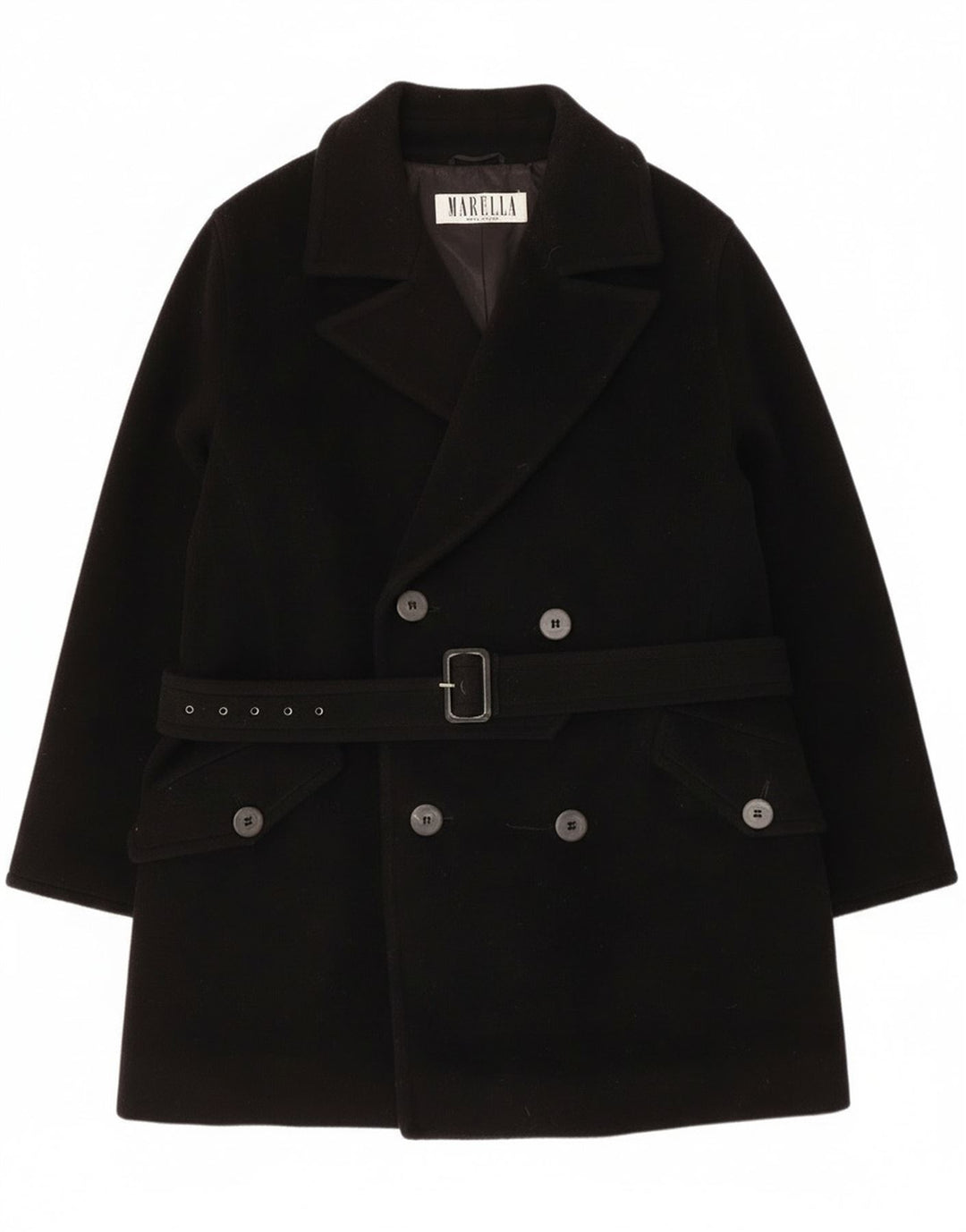 Cappotto doppiopetto da donna Marella UK 14 Lana vergine nera media