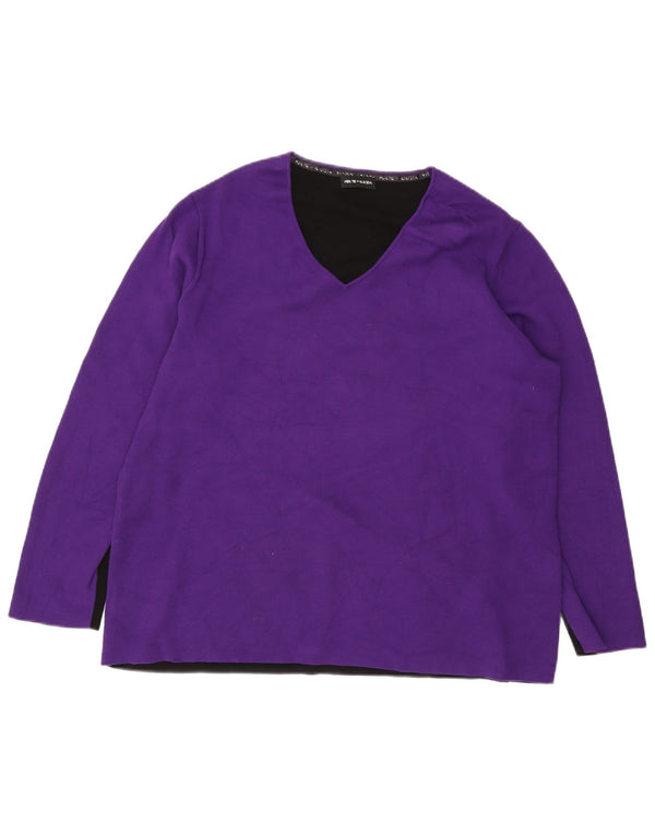 Maglione da donna con scollo a V Perte by Krizia UK 18 XL Viola color block