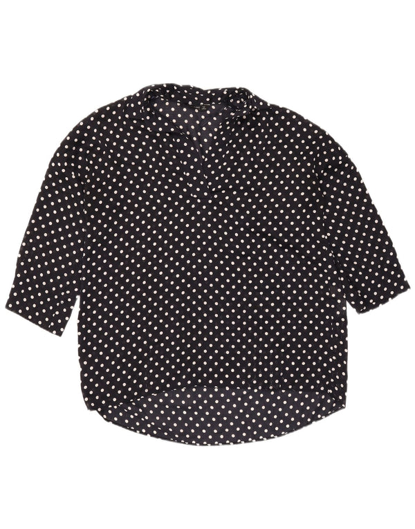 Zara Camicetta Oversize da Donna con Maniche a 3/4 Top UK 6 XS Blu Navy a Pois