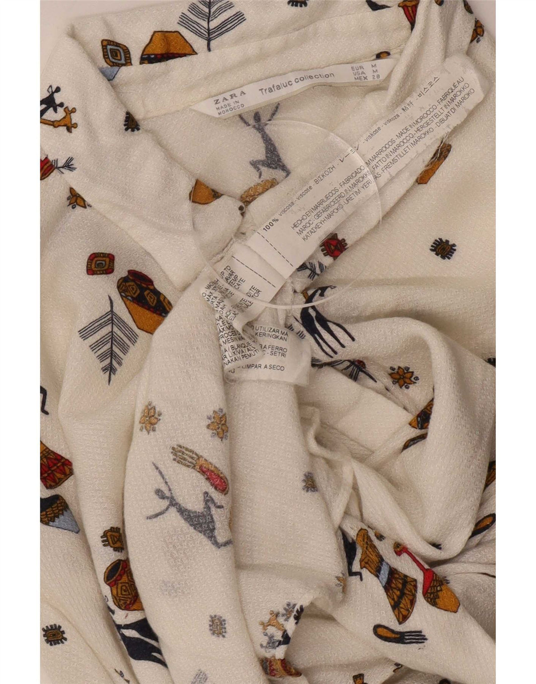 Camicia Zara da donna Trafaluc con motivo astratto, camicetta UK 14, colore bianco medio