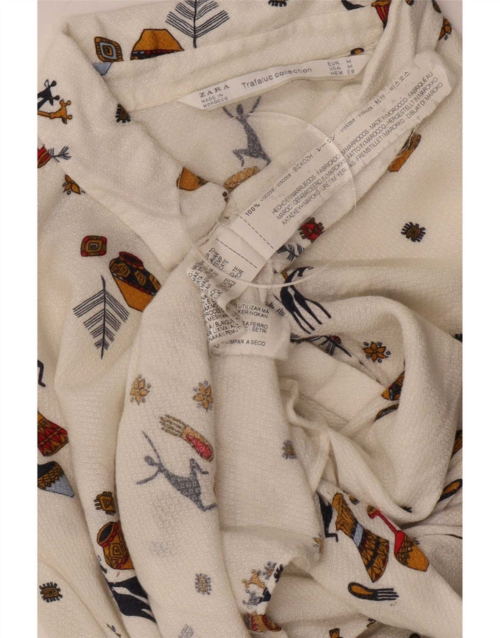Camicia Zara da donna Trafaluc con motivo astratto, camicetta UK 14, colore bianco medio