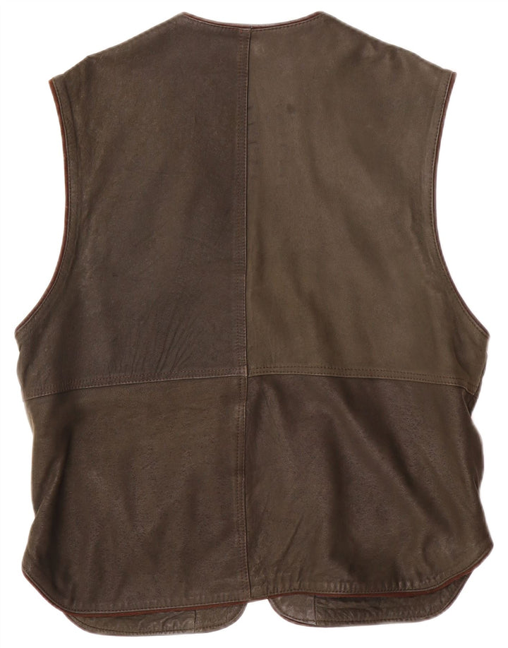 Gilet multiuso in pelle da uomo vintage IT 54 2XL Cachi
