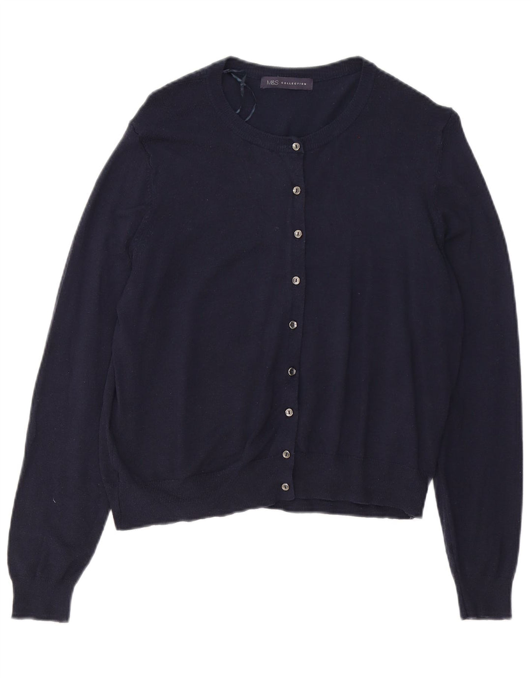 Maglione cardigan da donna Marks & Spencer UK 16 grande viscosa blu navy