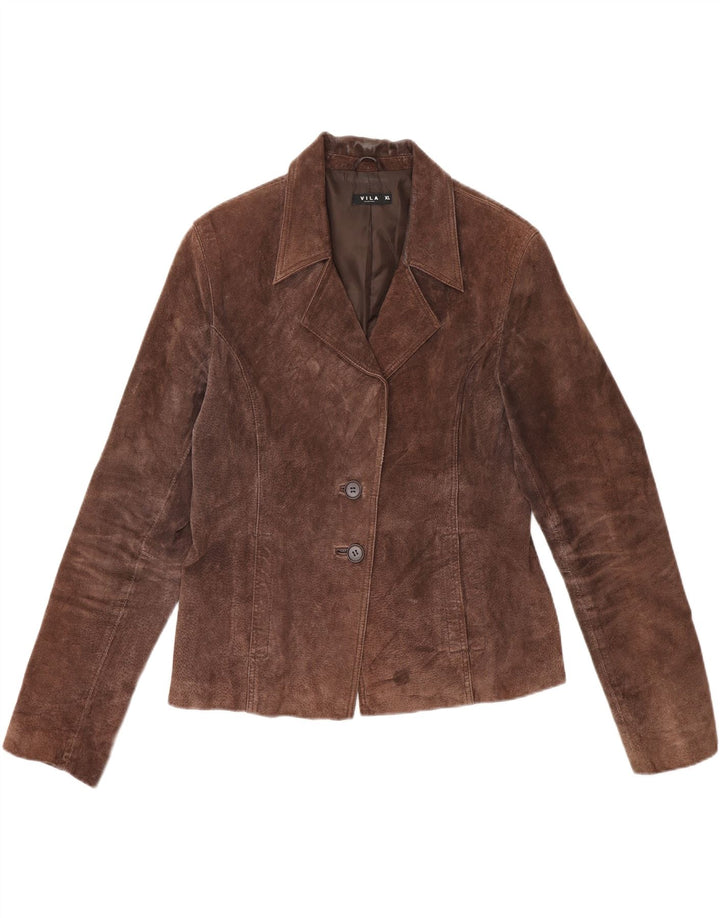 VILA Womens 3 Button Suede Blazer Jacket UK 18 XL Brown Leather