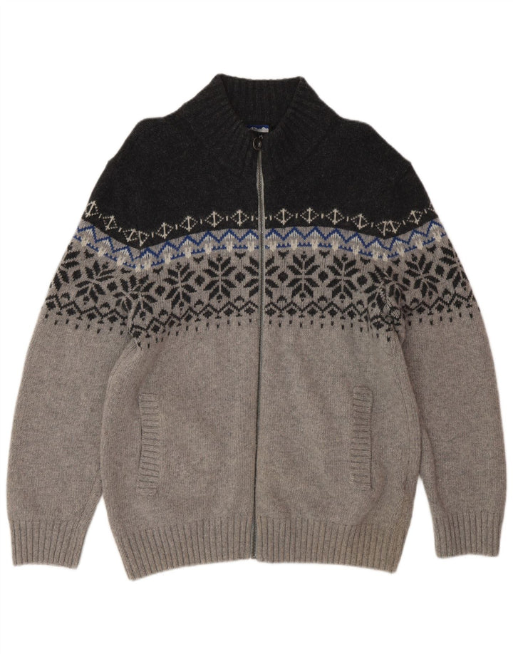 NORTH ROUTE Maglione da uomo con zip e collo grande grigio Fair Isle