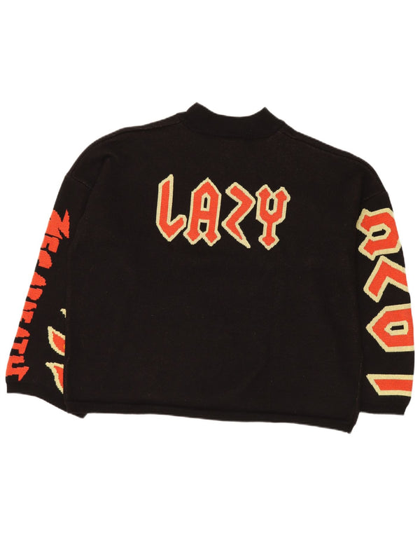 LAZY OAF Maglione da uomo oversize con collo dolcevita e teschio XL in cotone nero