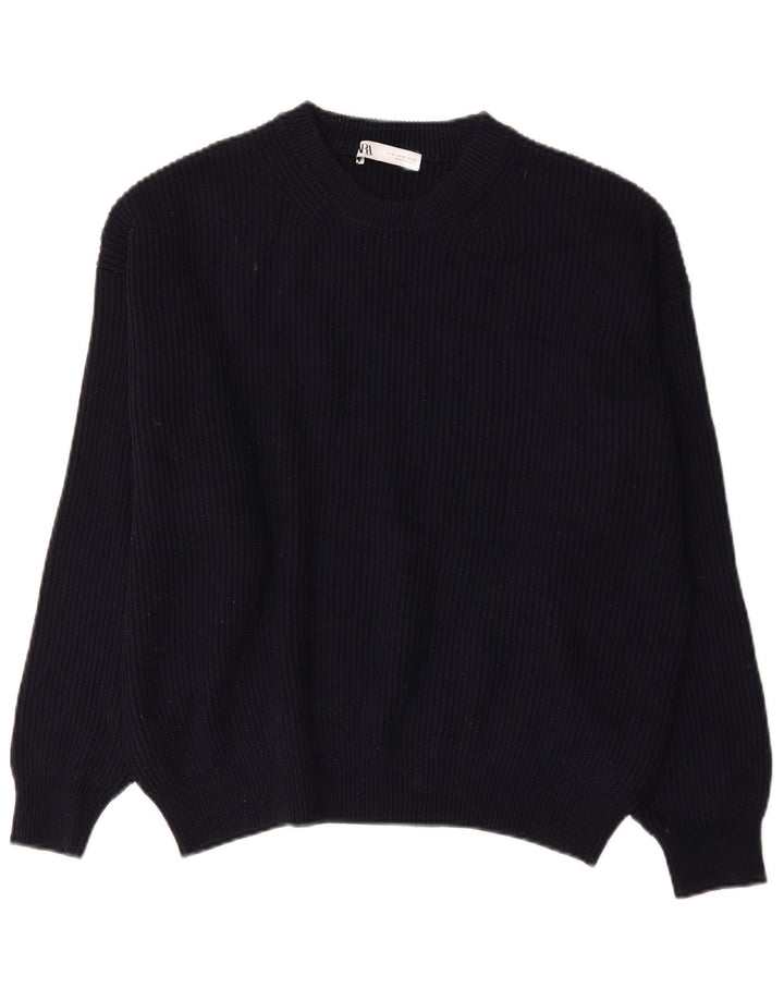 Maglione maglione girocollo oversize da donna Zara UK 18 XL poliestere blu navy