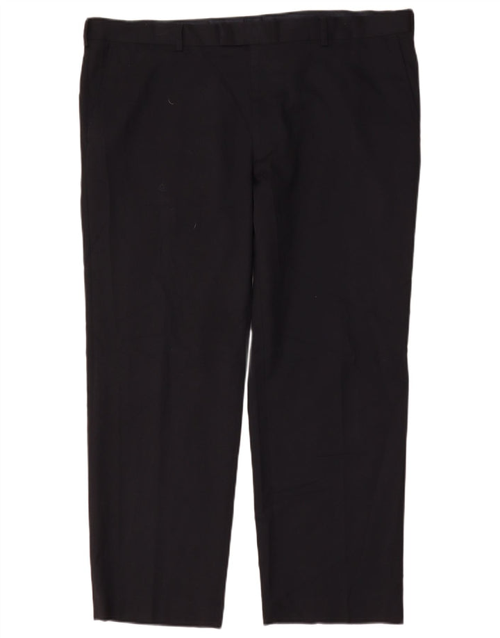 Pantaloni da abito regolari dritti da uomo Marks & Spencer W42 L29 Blu Navy