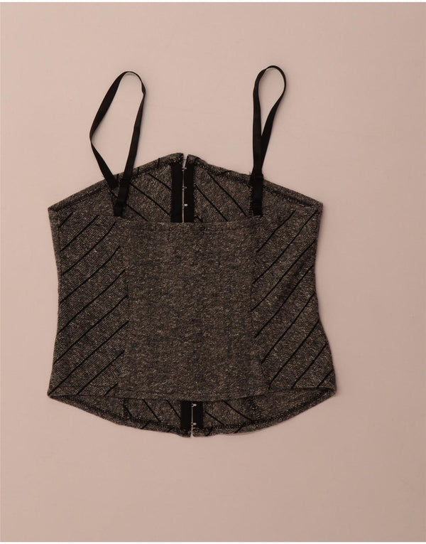 Top corsetto vintage da donna IT 44 in lana a righe grigio medio